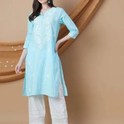 Melange By Lifestyle Blue Cotton Regular Fit Embroidered Kurta-40