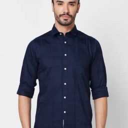 Giordano Navy Slim Fit Check Cotton Shirt-picture-18