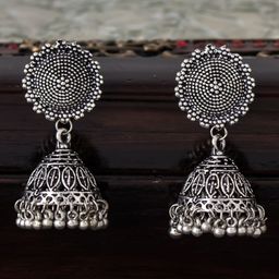 Sukkhi Silver-Toned Dome Shaped Jhumkas-36