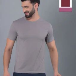 Force NXT Grey & Maroon Regular Fit Sports T-Shirt - Pack Of 2-image-91