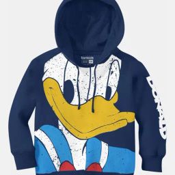 Bonkids Boys Navy Blue Printed Hooded Sweatshirt-image-1