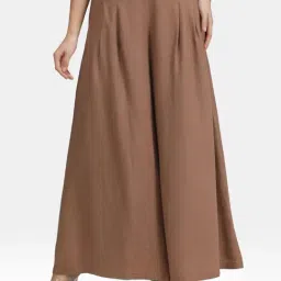 VIRGIO Brown Flared Fit Solid Pants-picture-19
