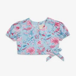 Utsa Kids by Westside Blue Floral Pattern Cotton Wrap Top-image-65