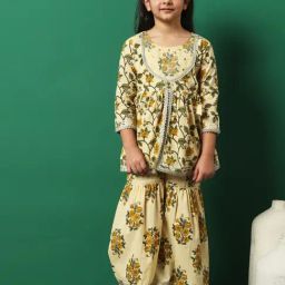 READIPRINT FASHIONS Kids Beige & Yellow Printed Kurti with Gharara-17