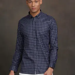 Turtle Blue Cotton Slim Fit Checks Shirt-picture-29