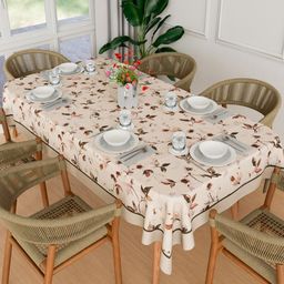 Aura Cream-Coloured Floral Anti-Slip Cotton 6-Seater Table Cover-38