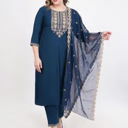 dhartii Women Ethnic Motifs Embroidered Regular Kurta, Trousers With Dupatta-32