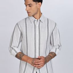Eszett Vertical Striped Long Sleeves Pure Cotton Shirt-image-97
