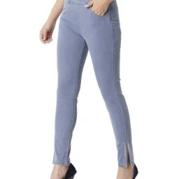Miss Chase Blue Cotton Skinny Fit Jeggings-image-43