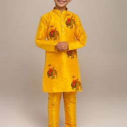 DEVOILER Boys Regular Dupion Silk Kurta with Churidar-24