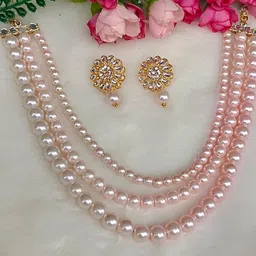 DENICRAAS 3 Layer Pearl Beaded Necklace & Stud Earrings Jewellery Set-picture-20