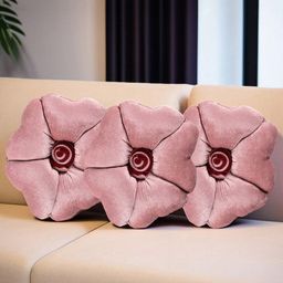 Aura 3-Pcs Pink Self-Designed Rose Shaped Pre-FilledCushions-image-21