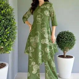 SZN Floral Printed Cotton Tunic & Palazzos Co-Ord Set-image-1