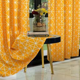 Cortina Mustard & White Set of 2 Geometric Long Door Curtain-3