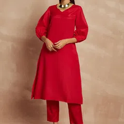 HERE&NOW Women Solid Kurta with Trousers-picture-30