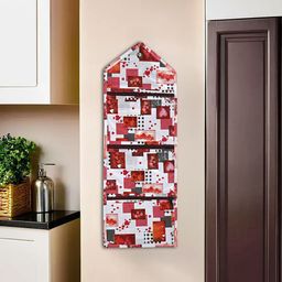 Kuber Industries White & Red Printed Wardrobe Multi-Utility Organisers-11