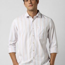 Peter England Casuals Men Slim Fit Spread Collar Vertical Striped Cotton Shirt-image-94