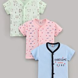Mini Donuts Half Sleeves Vests Multi Print Pack Of 3 - Green Blue Peach-image-5