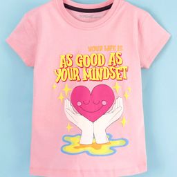Doreme Single Jersey Half Sleeves Top Heart & Text Print- Peach-picture-21