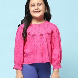 BIBA Full Sleeves Floral Applique & Embroidered With Beads Embellshed Top - Magenta Pink-image-95