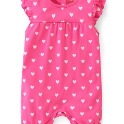 Babyhug 100% Cotton Frill Sleeves Romper Heart Print - Pink-image-54