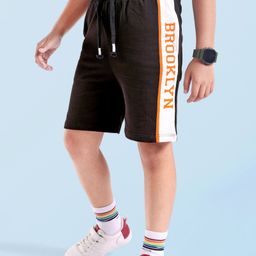 Honeyhap Premium 100% Cotton Terry Knee Length Bermuda with Text Placement Print &Bio Finish -Black-image-10