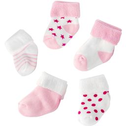 Mumslap Pack Of 5 Striped & Stars Designed Thick Terry Detailed Cotton Socks - White & Pink-image-10