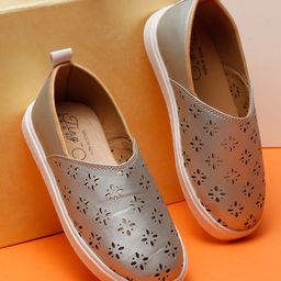 Tiny Bugs Perforated Designed Matte Finish Slip On Sneakers - Silver-image-26