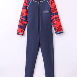 Rovars Cotton Lycra Full Sleeves Body Swimsuit Camouflage Print - Navy Blue-image-27
