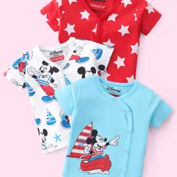 Babyhug Disney 100% Cotton Interlock Knit Half Sleeves Front Open Jhablas Mickey Mouse Print Pack of 3 - Multicolor-picture-12