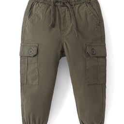 Babyhug Cotton Lycra Woven Full Length Pants Jogger Fit - Olive-image-13