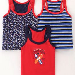 Bodycare Cotton Knit Sleeveless  Striped Vests With Skate Print Pack Of 3 - Multicolor-image-86