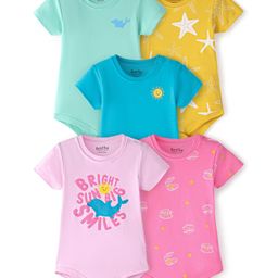 Bonfino 100% Cotton Knit Half Sleeves Onesies Star & Dolphin Print Pack of 5 - Multicolour-image-21