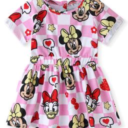 Babyhug Disney Cotton Interlock Half Sleeves Frock With Minnie Mouse Print - Pink-image-67
