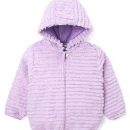 Babyhug Woven Full Sleeves Hooded Fur Winter Jacket with Solid Colour - Purple-image-38