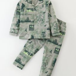 Doreme Single Jersey Knit Full Sleeves Night Suit With Wild Adventure Theme Print - Dark Green-picture-32
