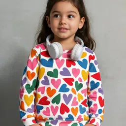 Babyhug Cotton Knit Full Sleeves Sweatshirt with Hearts Print - White-picture-22