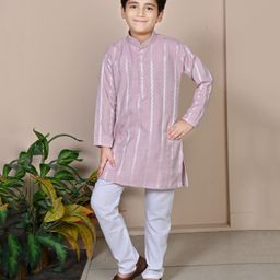 BT DEZINES Full Sleeves Abstract Embroidered Kurta Pajama Set - Lavender-image-67