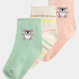 Mi Arcus Bamboo Cotton Pack of 3 Striped & Koala Designed Socks - Multi Colour-picture-15