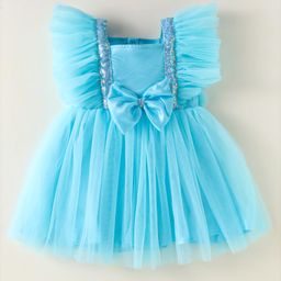 Mark & Mia Woven Frill Sleeves Party Onesie with Bow Applique - Aqua Blue-image-35