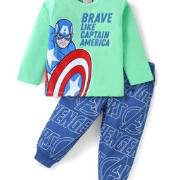 Babyhug Marvel Single Jersey Knit Full Sleeves T-Shirt & Lounge Pant Set With Avengers Graphics & Badge Detailing - Sea Green & Blue-picture-46
