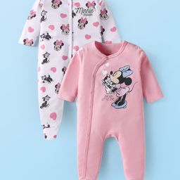 Babyhug Disney Interlock Knit Full Sleeves Sleep Suit with Minnie Mouse Graphics Pack of 2 - Pink & White-image-61