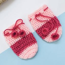 Little Peas Handmade Colour Blocked Mittens - Peach & Dark Pink-image-6