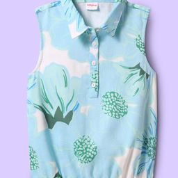 Babyhug Rayon Woven Sleeveless Top with Floral Print - Light Blue-image-98