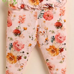 Cot & Candy Organic Cotton Floral PrintedLeggings - Peach-image-101