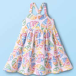 Babyhug Cotton Woven Sleeveless Frock with Leaves Print - White-image-39