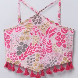 Taffykids Sleeveless Floral Printed & Tassel Embellished Crop Top - Multi Colour-image-13