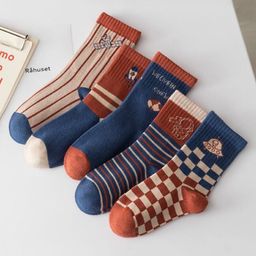 Kidofash Cotton Pack Of 5 Striped & Space Theme Designed Socks - Navy Blue-image-9