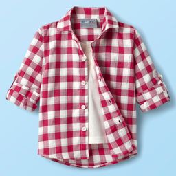 Dapper Dudes Full Sleeves Checked Shirt With Tee - Red-image-92