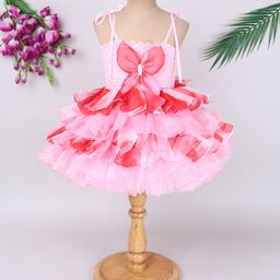 TINY MINY MEE Organza Elastane Woven Sleeveless Floral Printed & Butterfly Applique Detailed Layered Dress - Pink-image-54